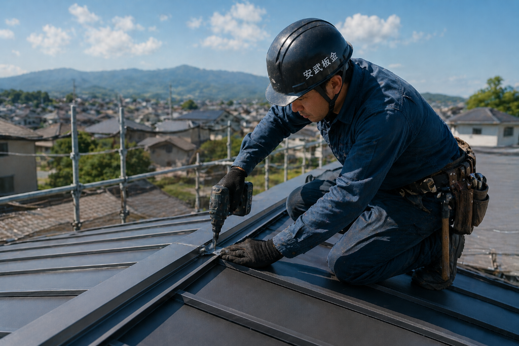 屋根工事 — 施工中の様子